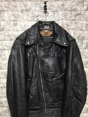 Harley Davidson Riders Jacket Men's Size Genuine Leather Black 90's Vintage • $847.44