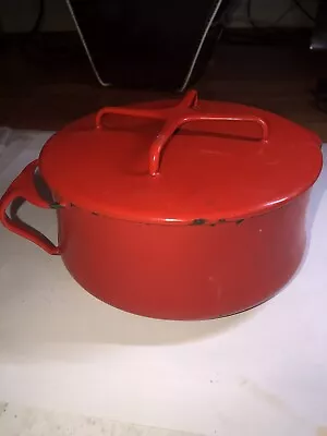 DANSK France Enamel 2 Qt Dutch Oven Stock Pot W/Lid Vintage RED • $12