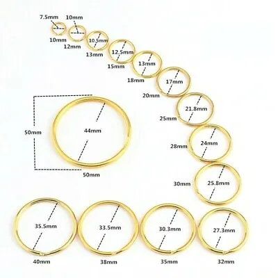 Small - Large Shiny Gold Metal Split Rings Keyring Jump Hoop Loop Key Keys Ring • £1.99