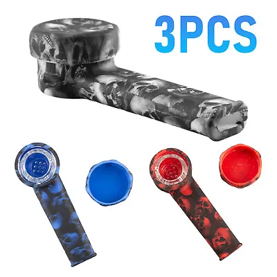 Three Pack Silicone Tobacco Smoking Hand Pipe Glass Bowl Cap Lid 3Pack Skulls • $13.91