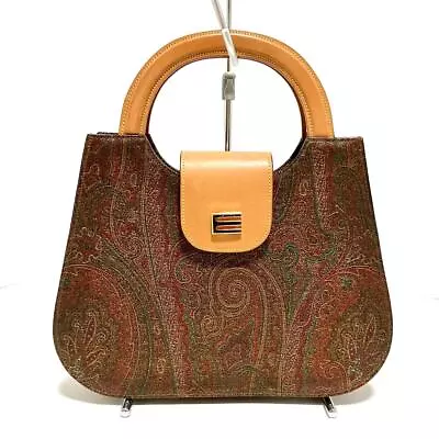 Auth ETRO - Bordeaux Brown Multi PVC Leather Handbag • $111