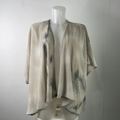 £20 • Buy Topshop • Beige & Grey Peacock Feather Chiffon Kimono Shawl • Size 12