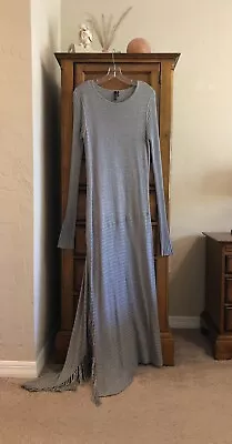 MARCIANO Long Maxi Rayon Knit Bodycon Dress Size Large Slit Fringe Asymmetric • $29