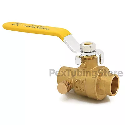 1/2  Sweat (CxC) Brass Ball Valve Full Port W/ Drain And Cap Shut-Off Valves • $6.80