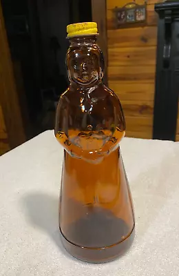 VINTAGE EMPTY AMBER MRS BUTTERWORTH'S LITE SYRUP BOTTLE -  W/METAL CAP - 24 Oz. • $14.50