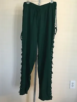 The Pirate Dressing Halloween Costume Pants Dark Green Lace Tie Sides Mens Large • $40.49