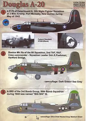 Print Scale Decals 1/72 DOUGLAS A-20 HAVOC Medium Bomber • $14.99