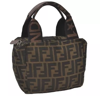 Authentic FENDI Vintage Zucca Hand Bag Purse Nylon Leather Brown 9966I • $121