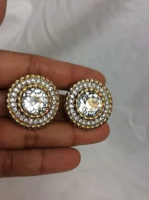 Beautiful Vtg Signed S.A.L Swarovski Clear Crystal Gold Tone Clip On Earrings • $69.99