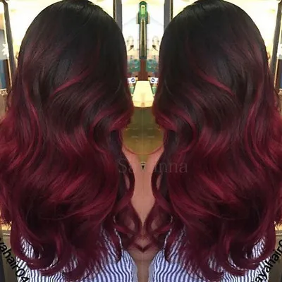 Natural Ombre Color Burgundy Wavy Full Lace Front Brazilian Remy Human Hair Wigs • $158.34