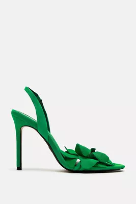 Zara Flower Detail High Heel Leather Sandals Green US 10 EU 41 UK 8 • $49.80