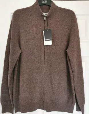 £64.99 • Buy M&S AUTOGRAPH Pure Cashmere FUNNEL NECK Mushroom ZIP Cardigan With Pockets UK L