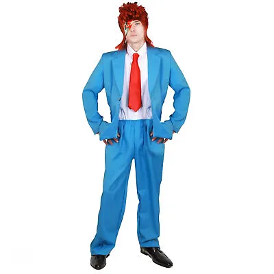 1970's Blue Glam Rock Suit Mens Pop Star Fancy Dress Costume Music Icon Legend • £26.99