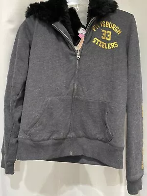 PINK Victoria Secret NFL Pittsburgh Steelers Faux Fur Lined Hoodie Jacket M BNWT • $170