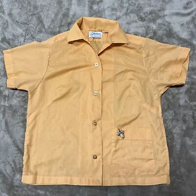 Vintage 50s 60s Hilton ORANGE Chain Stitch Bowling Shirt USA Blank Back • $59.99