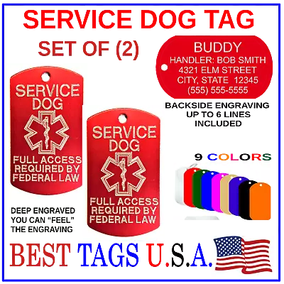 $8.98 • Buy Service Dog ID Pet Tags PREMIUM Personalized Set-of-2 Made In USA $8.98 Shipped