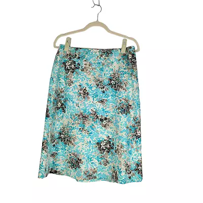 Talbots Stretch Floral Print Silk Blend Knee Length Side Zip Lined Skirt Size 10 • $34.50