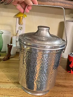 Vintage Made In Italy Hammered Aluminum Ice Bucket With Handle MCM 11  • $9.95