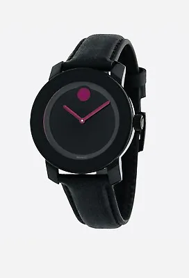 Brand New Movado Bold Women’s Pink Accent Black Dial Leather Strap Watch 3600482 • $249