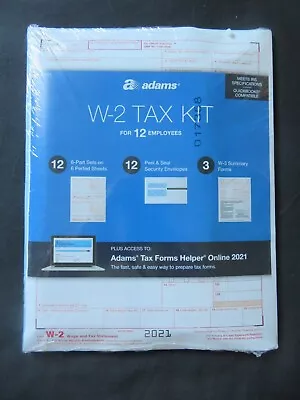 2021 Adams W-2 Tax Kit 12 6-Part Sets 3 W-3 Summary Forms 12 Envelopes • $11.95