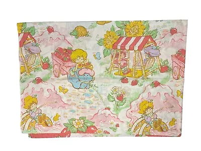 Vintage Strawberry Shortcake Flat Bed Sheet/Fabric American Greetings 1980 Twin • $24.99