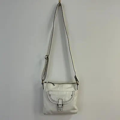 M&S Autograph Messenger Bag Crossbody Handbag Leather Ivory Satchel Medium Zip • £31.99