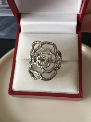 $45 • Buy Pandora Shimmering Rose Flower Sterling Silver Ring Size 54 Ex Cond 190951CZ