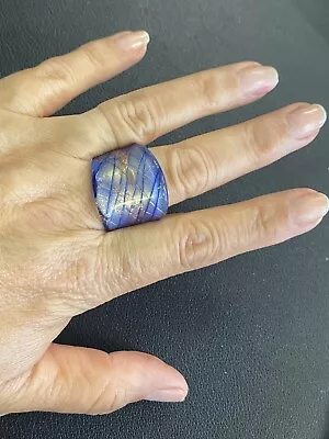 Italian Murano Blue  Gold Dress Fashion Cocktail Ring Size 8 Beautiful!!!!!! • $14