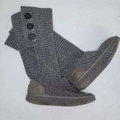 UGG Australia Classic Cardy Gray Knit Sweater Boots Size 7 Tall Slouch Top • $33.96