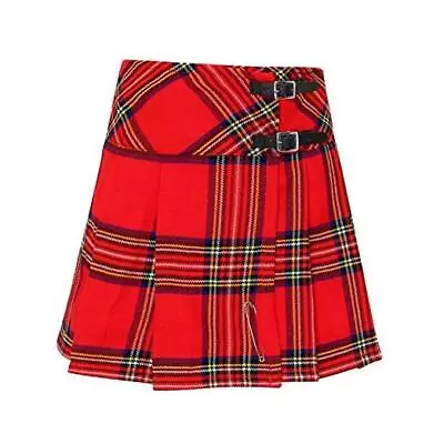 Womens 16.5 Inch Plaid Mini Kilt Billie Skirt Leather Buckled 8 Royal Stewart • $47.97