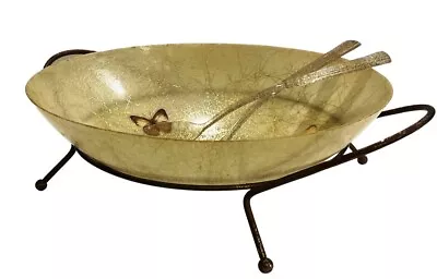 Mid Century Butterfly Gold Confetti Fiberglass Bowl Metal Stand Serving KIMBALL  • $44.99