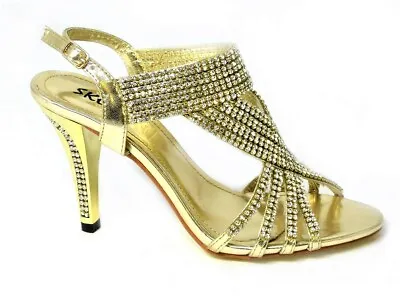 £7.99 • Buy Womens Ladies Diamante High Heel Prom Shoes Wedding Bridal Evening Sandals Size