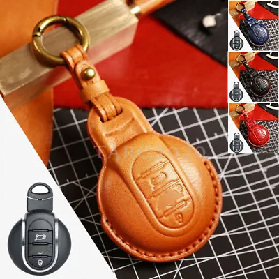Leather Remote Car Key Cover Case Fob For Bmw MINI Cooper Clubman F54 F56 R55 • $34.50