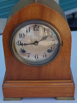 Antique Waterbury Shelf Mantle Table Wood Glass Door Clock W/ Key 12x9  Vintage • $295.06