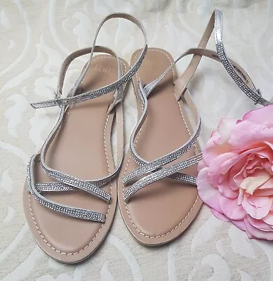 Faith Size EU40  Silver Strappy Flat Sandals Great Condition • £7