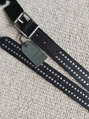 Genuine ALLSAINTS 36  Black LEATHER STUDDED BELT Unisex NEW Tags • £75