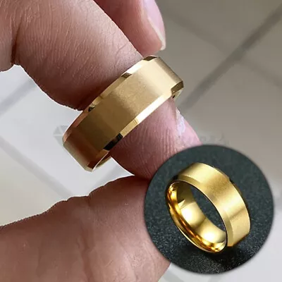 18K Gold Plated Titanium Steel Wedding Engagement Ring Band Unisex Fit Size 6-13 • £3.99