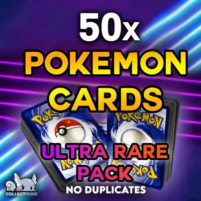 50 Pokemon Cards Bulk Pack - Ultra Rare Shiny Foil Holo Cards -  No Duplicates • $8.99