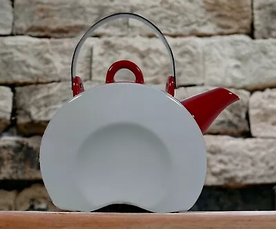 CESAR Collection Ceramic Teapot With Steel Filter - White & Red - 800ml ~ VGC • £12.95