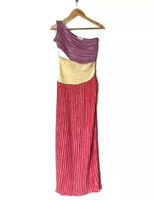 Vintage Mary McFadden Plissè Pleated Cutout Colorblock Dress Size 6 Lilac Pink • $299