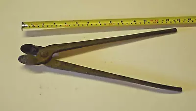 Pair Of Antique Blacksmith Tongs  -  13 3/4  Long  -  Cup/Ball Jaw • $30
