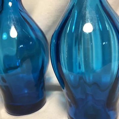 Mid Century Blenko Vases Joel Myers Pair Of Blue Optic Beauties • $95