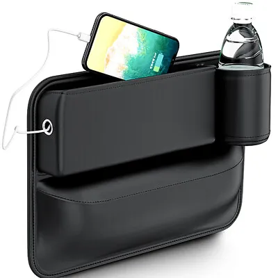 Car Right Side Seat Gap Storage Bag Console Catcher Filler PU Leather W/Cup Hold • $24.20