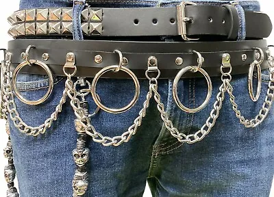 Ring Chain Bondage Belt Genuine Leather D Ring Punk Goth Metal EDM Funk Plus  • $44.99