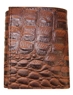 AG Wallets Mens Crocodile Embossed Credit Card ID Leather Brown Trifold Wallet • $15.49