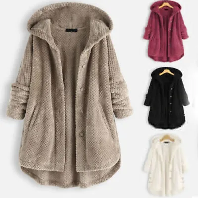 Womens Fleece Winter Warm Hooded Coat Ladies Teddy Bear Fleece Jacket Plus Size • £21.99