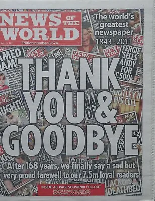 News Of The World Newspaper Final Edition July 10th 2011 • £9.99