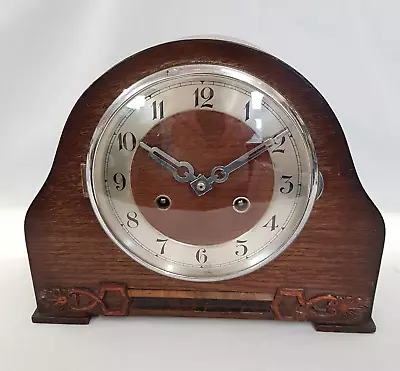 Vintage Wooden Mantel Clock 1940-50 Time And Strike. • £24.99