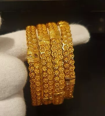 £18.50 • Buy Indian Pakistani 22ct Gold Plated 4 Bangles Bracelet For Women Size 2.10 Gift