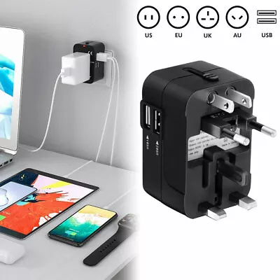 $18.19 • Buy Universal/World Travel Adapter/Convertor Plug & 2 USB Port Power US/UK/AU/EU